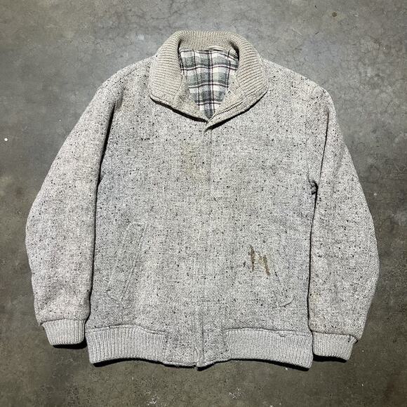 Vintage 80s Wool Tweed Grandpa Bomber Fall Coat Jacket - Picture 1 of 4